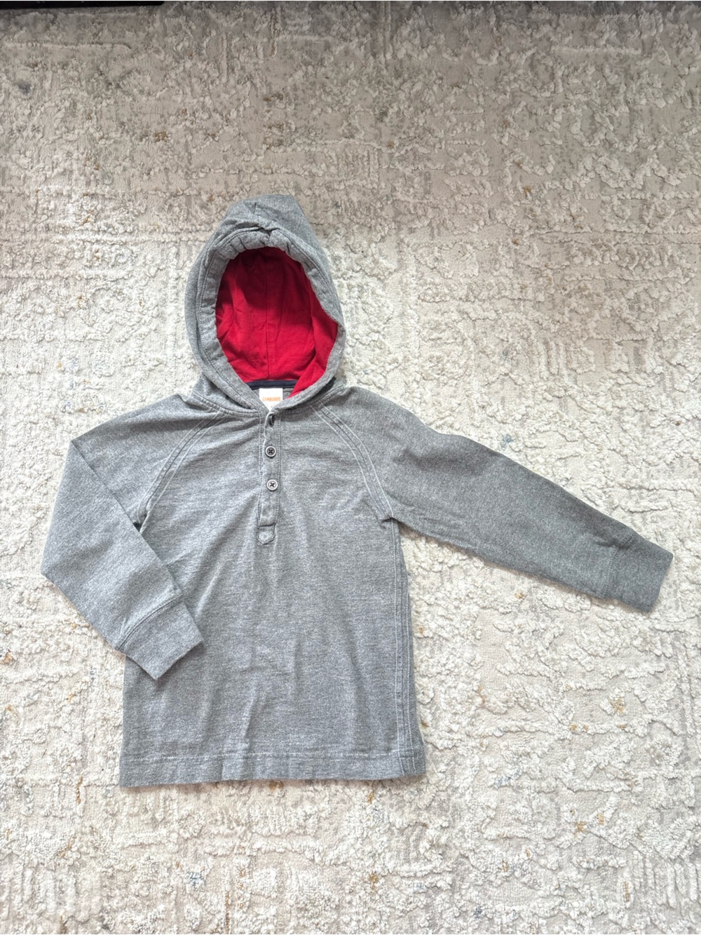 Gymboree Kids Long Sleeve Hooded Henley - Gray with Red Lining